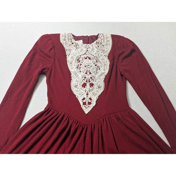 Vtg 1970s Gunne‎ Sax Dress Christmas Dark Red Size 3 Small Lace Modest Prairie - Picture 5 of 16